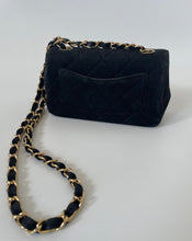 Load image into Gallery viewer, chanel, Chanel mini, Chanel black bag, Small chanel handbag, preloved chanel, Classic mini flap bag, rectangular mini flap bag, mini flap bag in suede, black mini flap bag, chanel suede bag, chanel mini flap bag, Chanel sale, Preloved chanel, preluxe