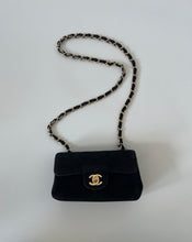 Load image into Gallery viewer, chanel, Chanel mini, Chanel black bag, Small chanel handbag, preloved chanel, Classic mini flap bag, rectangular mini flap bag, mini flap bag in suede, black mini flap bag, chanel suede bag, chanel mini flap bag, Chanel sale, Preloved chanel, preluxe
