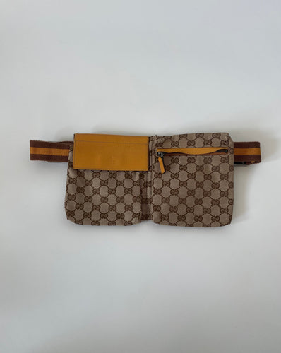 Gucci, GG Monogram, Preloved gucci, Gucci belt bag, Gucci waist bag, Belt bag, Gucci double pocket belt bag, double pocket belt bag, preluxe, secondhand designer items