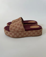 Load image into Gallery viewer, gucci, Gucci slides, gucci sandals, gucci womens slides, Gucci angelina platform sandal, gucci gg canvas angelina platform, platform sandals, gucci platform sandals, gucci sale, preluxe
