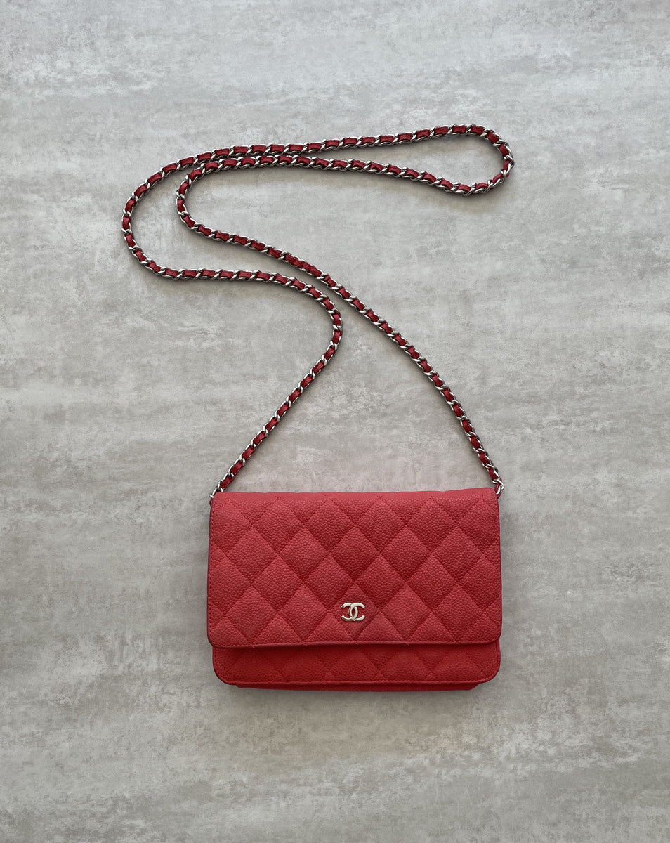 Chanel Quilted wallet on a chain red