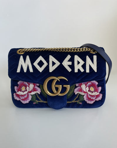 Gucci medium marmont velvet blue shoulder bag, modern, gucci modern bag