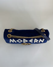 Load image into Gallery viewer, Gucci medium marmont velvet blue shoulder bag, modern, gucci modern bag