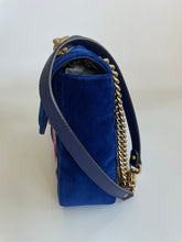 Load image into Gallery viewer, Gucci medium marmont velvet blue shoulder bag, modern, gucci modern bag
