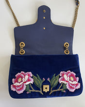 Load image into Gallery viewer, Gucci medium marmont velvet blue shoulder bag, modern, gucci modern bag
