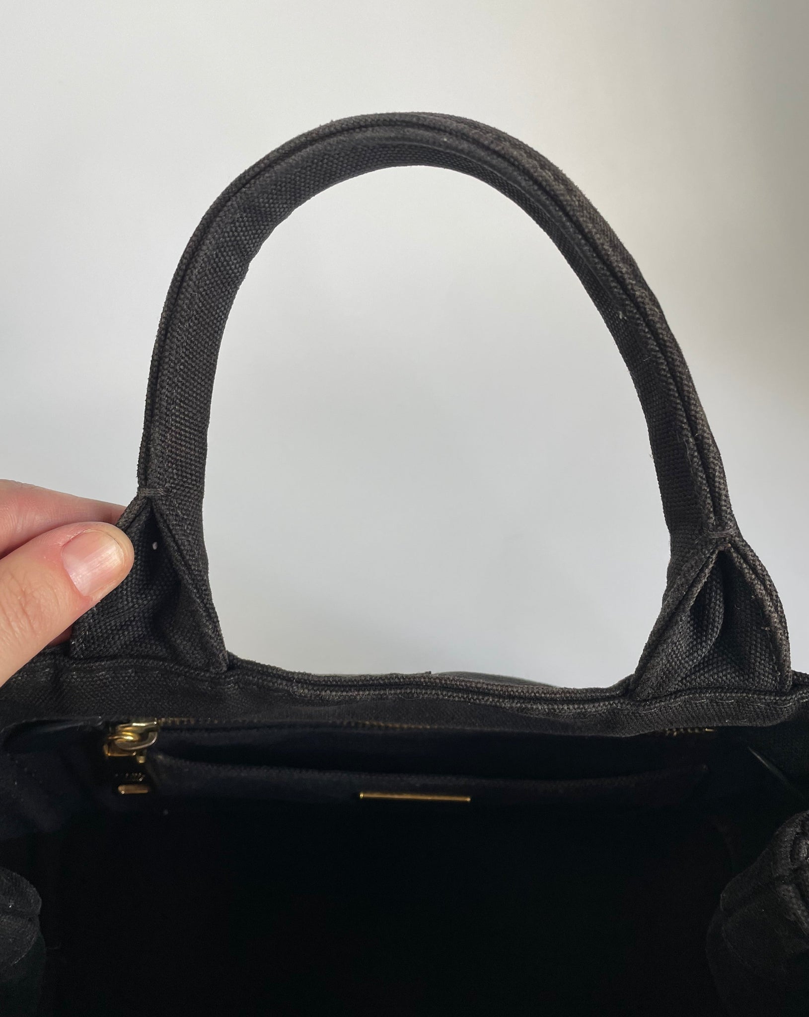 PRADA Plexiglass Canapa Small Shopper Tote Bag Black