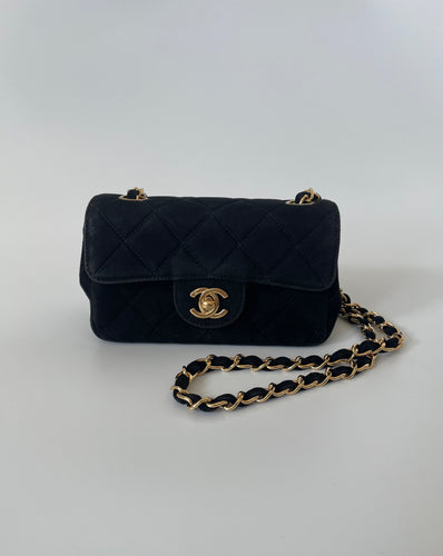 chanel, Chanel mini, Chanel black bag, Small chanel handbag, preloved chanel, Classic mini flap bag, rectangular mini flap bag, mini flap bag in suede, black mini flap bag, chanel suede bag, chanel mini flap bag, Chanel sale, Preloved chanel, preluxe