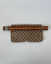 Load image into Gallery viewer, Gucci, GG Monogram, Preloved gucci, Gucci belt bag, Gucci waist bag, Belt bag, Gucci double pocket belt bag, double pocket belt bag, preluxe, secondhand designer items
