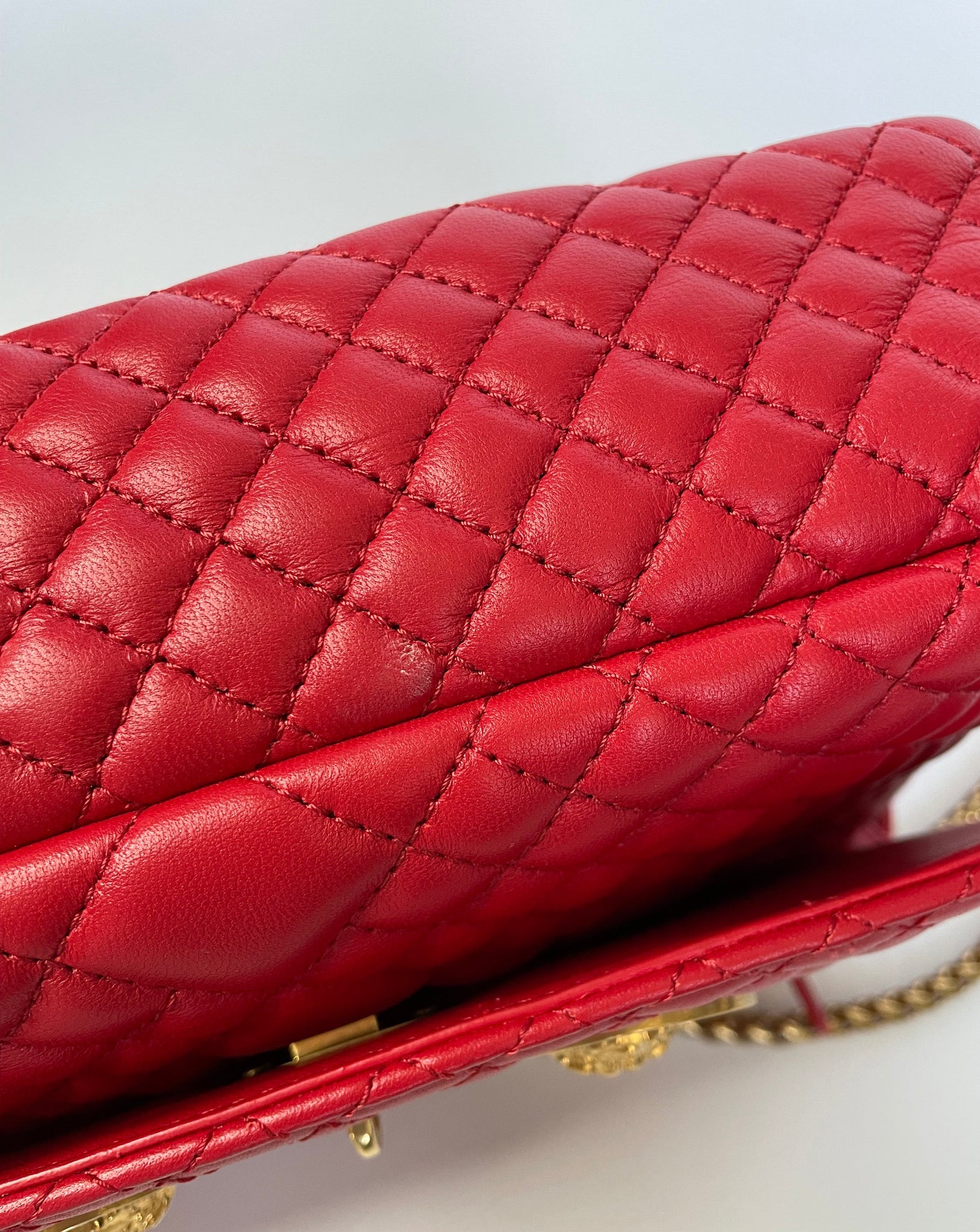 new VERSACE Icon Small red quilted velvet dual Medusa gold chain flap bag