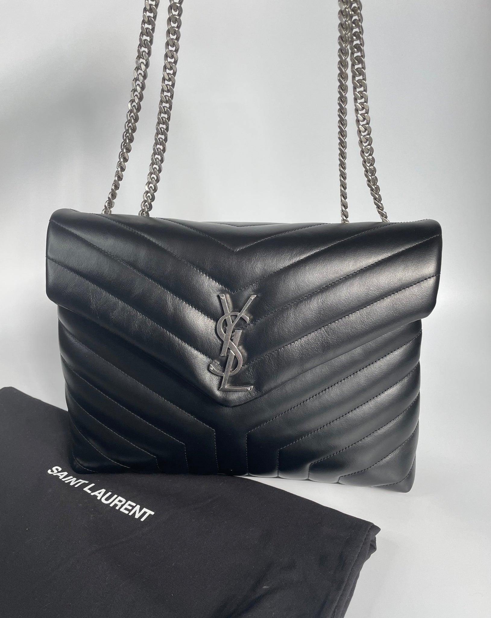 Yves Saint Laurent, Bags, Saint Laurent Ysl Monogram Medium Chain  Shoulder Bag Black Leather
