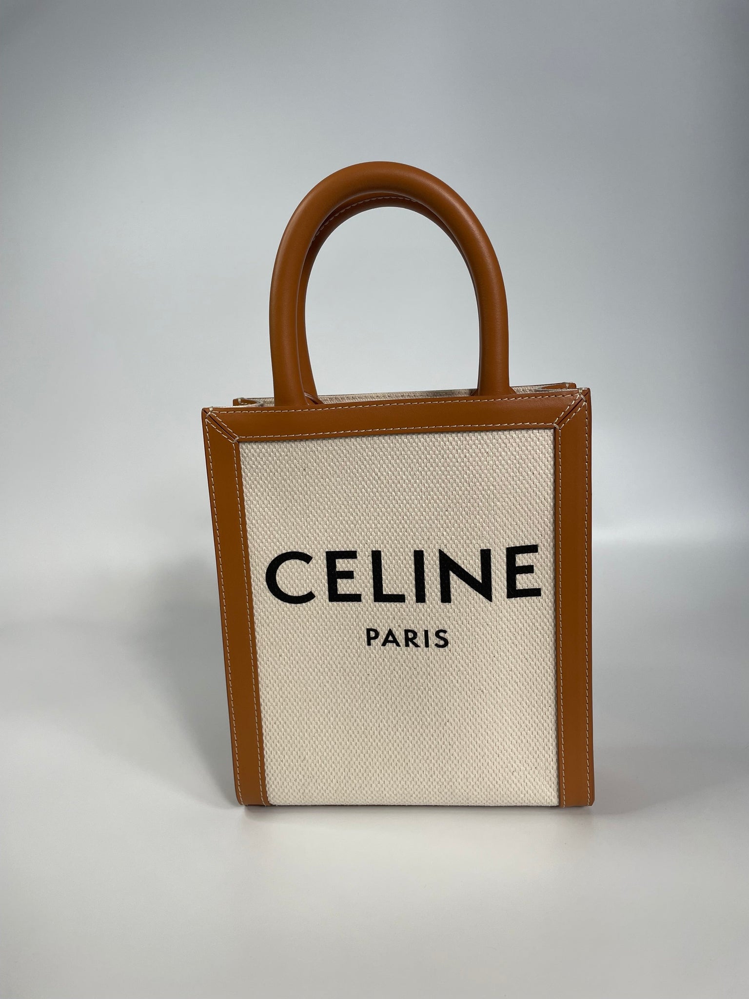 Celine Mini Vertical Cabas Calfskin Canvas Shoulder Bag Lime