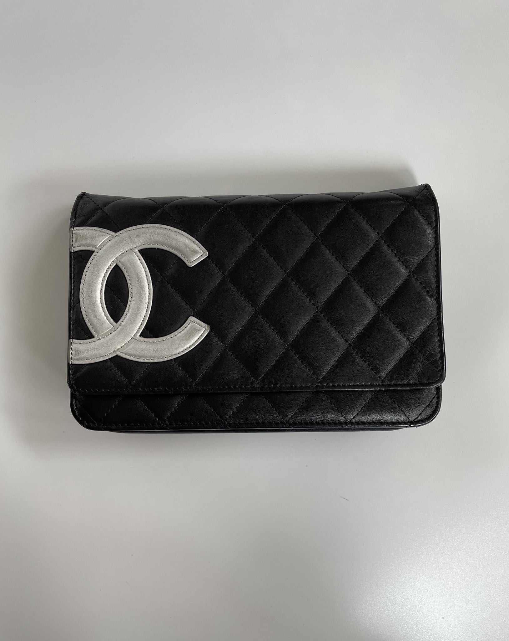 Chanel Calfskin Quilted Cambon Wallet on Chain WOC Black Silver Hardware