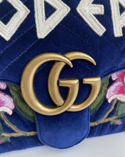 Load image into Gallery viewer, Gucci medium marmont velvet blue shoulder bag, modern, gucci modern bag
