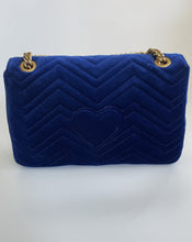 Load image into Gallery viewer, Gucci medium marmont velvet blue shoulder bag, modern, gucci modern bag
