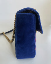 Load image into Gallery viewer, Gucci medium marmont velvet blue shoulder bag, modern, gucci modern bag
