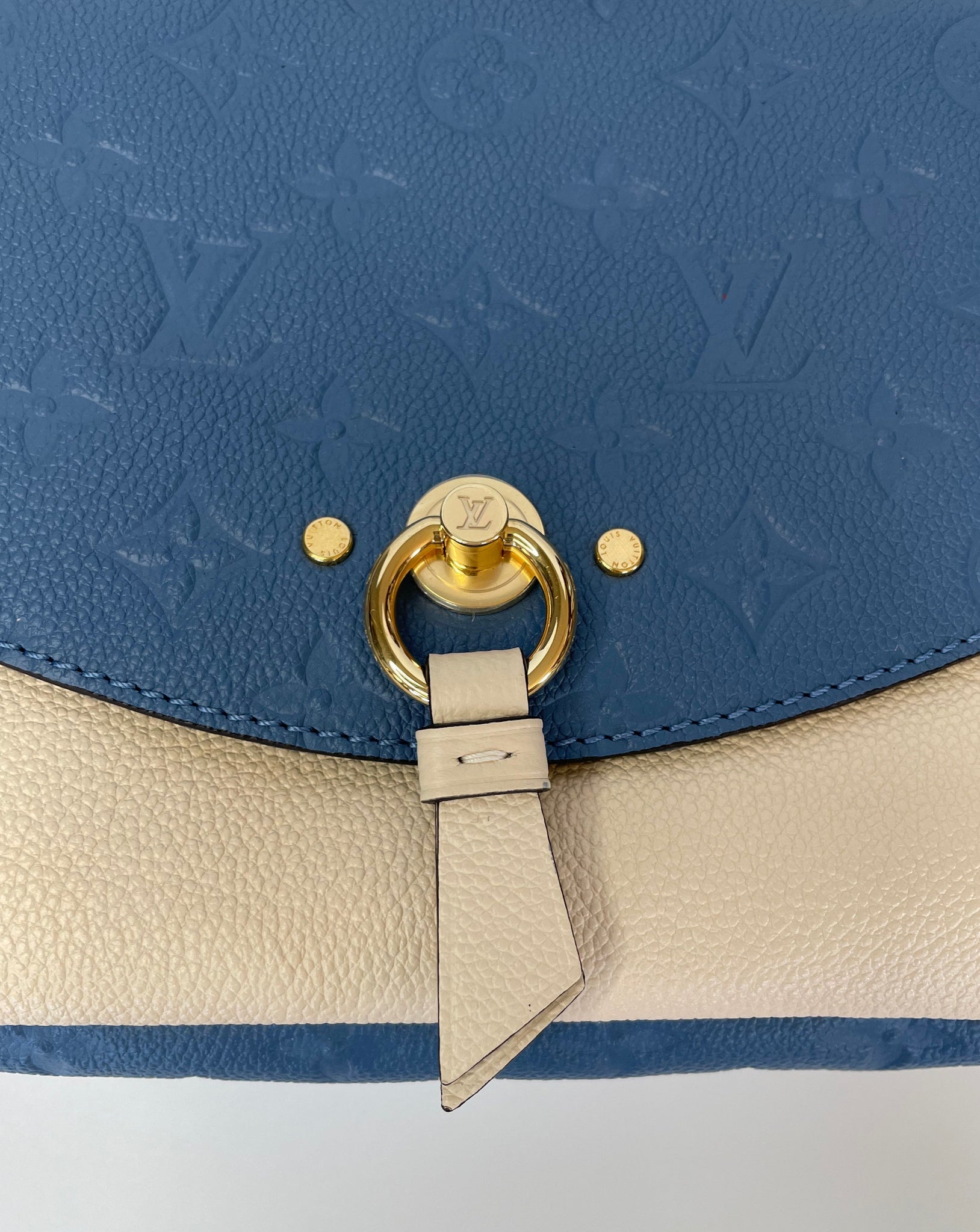 Louis Vuitton Navy Blue Red Leather Monogram Empreinte Blanche