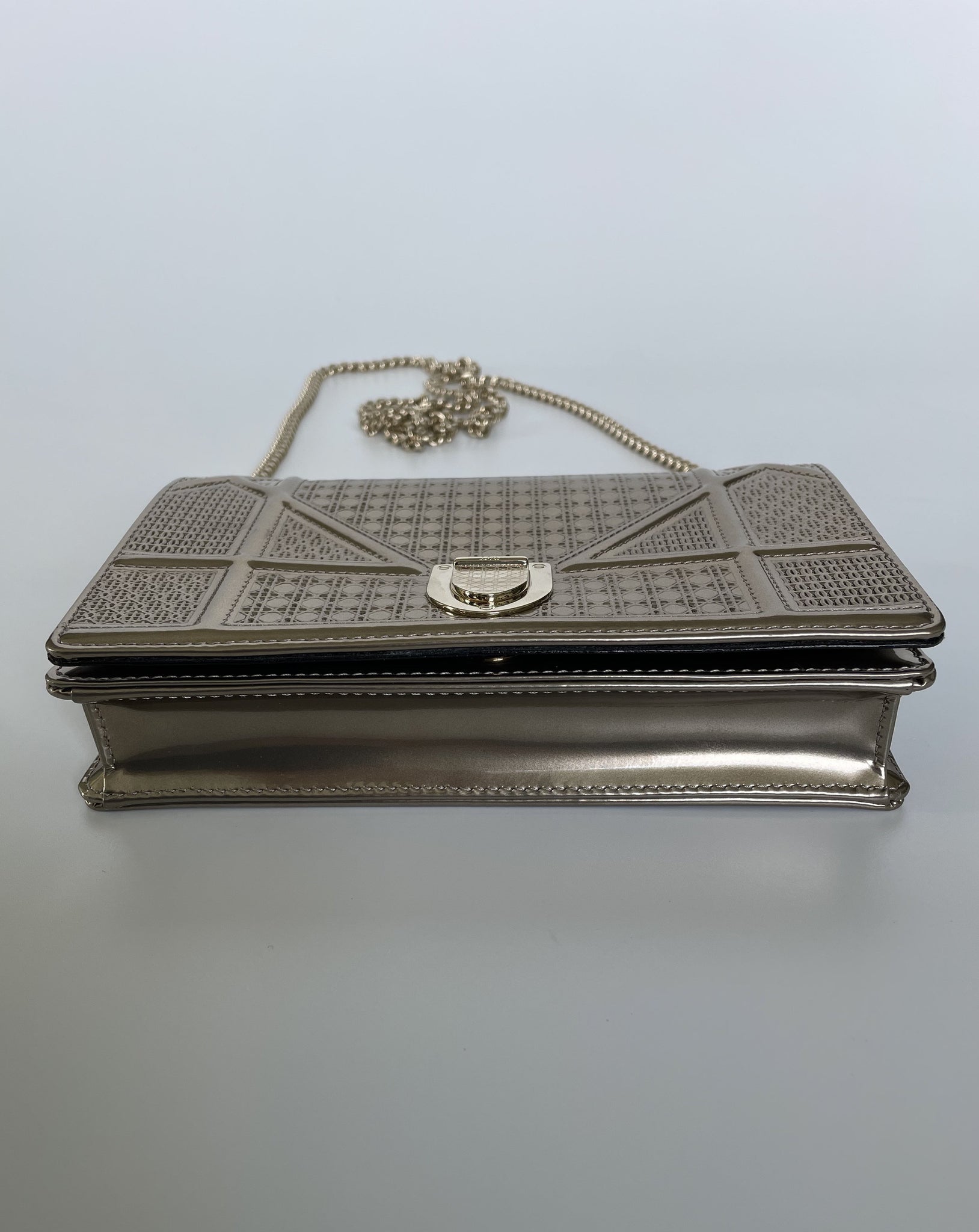 Dior Metallic Gold Micro Cannage Patent Leather Medium Diorama Shoulder Bag  Dior